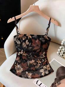 Franclia Women's Floral Print Ruched Fashionable Versatile Date Night Camisole - Multicolor - View 2