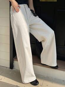 Dazy Tall Jeans rectos casuales para mujer alta - Beis - Ver 2