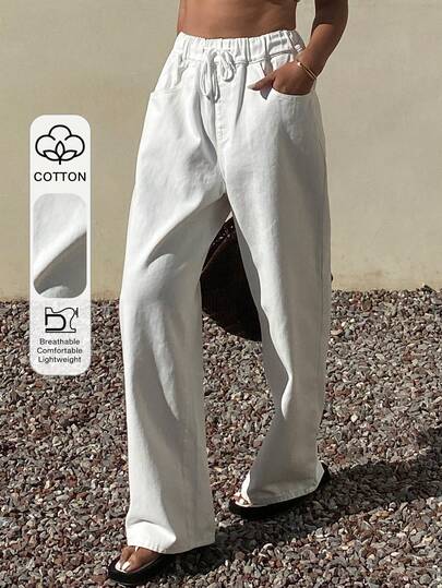 Dazy Tall Lange Damen Jeans mit Kordelzug Taille, Washed weiß, Lässig