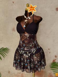 Sunspun Vacation Bohemian Summer Hot Selling Camisole And Mini Skirt 2 Pieces Set - Brown - View 6