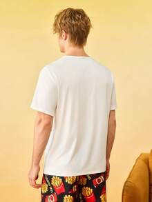 1pc Men Digital Print Pajama Top - White - View 3