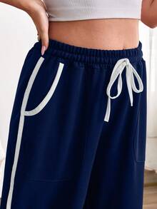 EURMUSE Plus Size 2 Packs Women Drawstring Waist Loose Fit Long Pants With Pockets - Multicolor - View 4