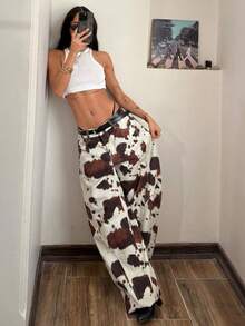 StreetHx Quần jeans ống loe họa tiết da bò kiểu retro dành cho nữ - Nhiều màu - Xem 4