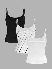 Comfortcana Bộ 3 áo hai dây croptop họa tiết chấm bi retro dành cho nữ, thích hợp cho các hoạt động mùa hè, phong cách đường phố, sân bay, thời trang thanh lịch, lễ hội âm nhạc, mặc nhà, đi biển, tiệc tùng, đám cưới, sinh nhật, kỳ nghỉ, phong cách Y2K. - Nhiều màu - Xem 2
