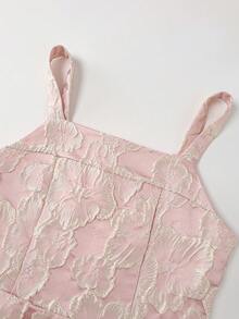 SHEIN Teen Girl Elegant Jacquard Weave Dress,Summer Formal Wedding Ninang Dress,Hot Pink Brocade Gown,Junior Bridesmaid Champagne Zipper Closure Dresses - Pink - View 3