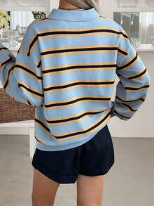 Livesso Suéter de cuello alto a rayas de estilo retro para mujer en otoño - Amarillo - Ver 2