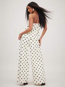 NYA SZN Ava Denim Pant High Waisted Rise Pleated Wide Pant Leg Jean White Black Polka Dot Pattern Valentine's Day St. Patrick's Day Easter Holiday Spring Summer Streetwear Everyday Casual Outfits For Women - Black and White - View 4