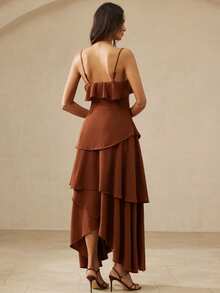 Aveloria Rosie Vestido sin mangas con diseño de volantes y capas de estilo romántico francés - Marrón - Ver 2
