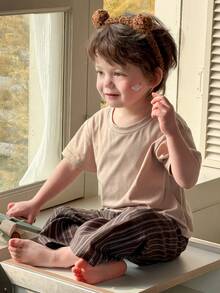 DAZY Toddler Boys' Crew Neck Contrast Stripe Comfortable 2 Pieces Pajama Set - Apricot - View 1