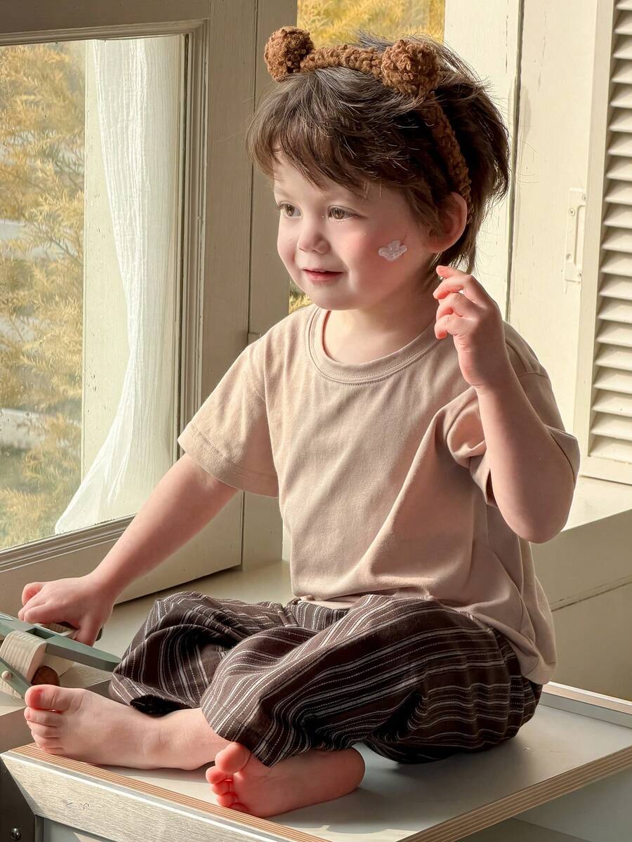 DAZY Toddler Boys' Crew Neck Contrast Stripe Comfortable 2 Pieces Pajama Set - Apricot - View 1