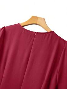 GlowEve CURVE Plus Size Elegant Solid Color Pleated Hem Dress, Summer - Burgundy - View 3