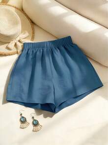 Franclia Women's Blue Lace Trim Tie Waist Shorts - Baby Blue - View 2