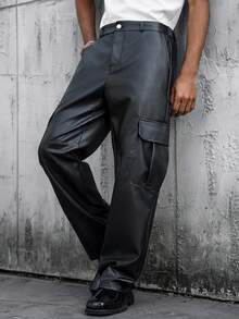 SLATEMANN 男士黑色工装裤，多口袋休闲直筒裤 - 黑色 - 查看 4