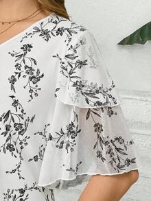 EMERY ROSE Áo kiểu dáng rộng rãi dành cho nữ, cổ chữ V, tay ngắn, in hoa, tay bồng, thích hợp cho mùa hè, kỳ nghỉ hè, du lịch, đơn giản và thời trang cho mặc hàng ngày. - trắng - Xem 4