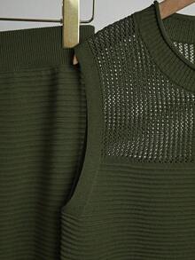 Franclia 女士夏季度假休闲镂空针织背心和裙子两件套 - 軍綠色 - 查看 7