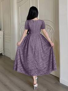 Modelyn Cut-Out Waist Flared Dress With 3D Floral Decor For Women - Purple - View 2