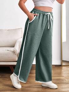 EURMUSE Plus Size 2 Packs Women Drawstring Waist Loose Fit Long Pants With Pockets - Multicolor - View 5