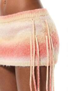 SUMWON WOMEN Women's Striped Knit Mini Skirt With Side Ties Fuzzy Textured Casual Winter Cozy Skirt - Orange - View 4