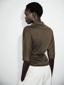 Lumivelle 女士优雅现代翻领薄纱短袖上衣，夏季 - 咖啡棕 - 查看 2