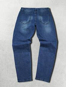 Manfinity Homme Jeans ajustados elásticos versátiles y casuales para hombres, aptos para todas las estaciones - Azul lavado oscuro - Ver 6