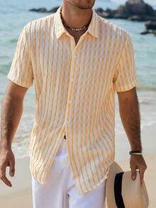 Manfinity RSRT Camisa de manga corta con rayas de jacquard casual y elegante para hombres - Multicolor - Ver 6