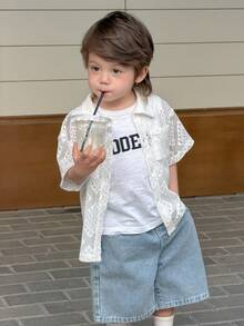 DAZY Toddler Boys' Polo Collar Short Sleeve Top, Summer - White - View 2