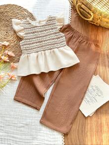 Vintaside Kids Bộ đồ thể thao mùa xuân hè cho bé gái gồm áo tay ngắn cổ tròn đơn giản và quần dài thời trang, phù hợp cho du lịch, kỳ nghỉ hoặc mặc hàng ngày. - Nhiều màu - Xem 1