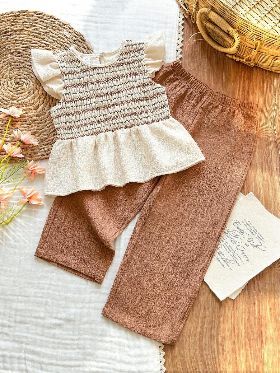 Vintaside Kids Bộ đồ thể thao mùa xuân hè cho bé gái gồm áo tay ngắn cổ tròn đơn giản và quần dài thời trang, phù hợp cho du lịch, kỳ nghỉ hoặc mặc hàng ngày. - Nhiều màu - Xem 1