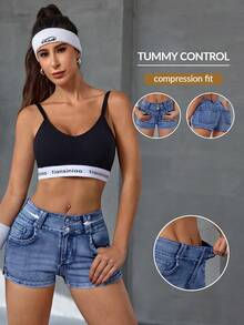 Flexra Shorts vaqueros de corte slim con abertura, versátiles para el verano - Azul - Ver 1