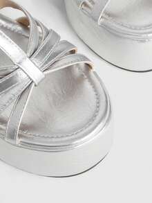 Sugerpunk Giày sandal đế dày cho nữ, sandal đế xuồng hở mũi, giày thời trang - Bạc - Xem 8