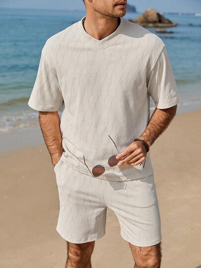 VENTUSAIL Men's Solid Color Short Sleeve T-Shirt And Shorts Set Casual Two Piece Set Men Beach Clothes For Men White Cream Greece Vacation Outfit Men Linen Two Piece Set Men Two Piece Summer Set Men Old Money,Daily Leisure, Weekend Trips, Outdoor Activities, Travel Expeditions, Relaxed Work Environments Or Semi-Formal Occasions, Boyfriend/Husband Gift, Anniversary /Birthday Gift Party Summer Vacation Holiday,Beach Clothes Hawaiian Wedding,Spring To Summer