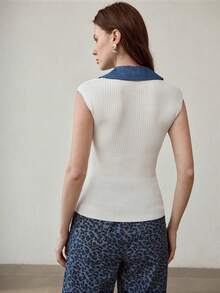 MOTF PREMIUM 女士休闲V领短款针织衫 - 白色 - 查看 3