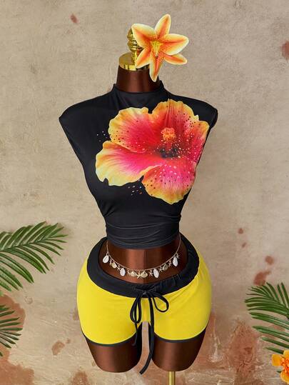 Whyspr Women's Spring/Summer Knit Sexy Outfit, Short Sleeve Top And Shorts