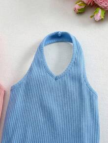 SHEIN 3件套可爱纯色针织连体衣套装，适合女婴夏季 - 彩色 - 查看 6