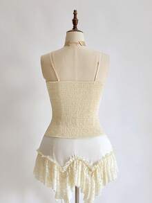 ROMWE Fairycore Women's Vintage Romantic Palace Style Satin & Lace Patchwork Sexy Camisole - Apricot - View 2