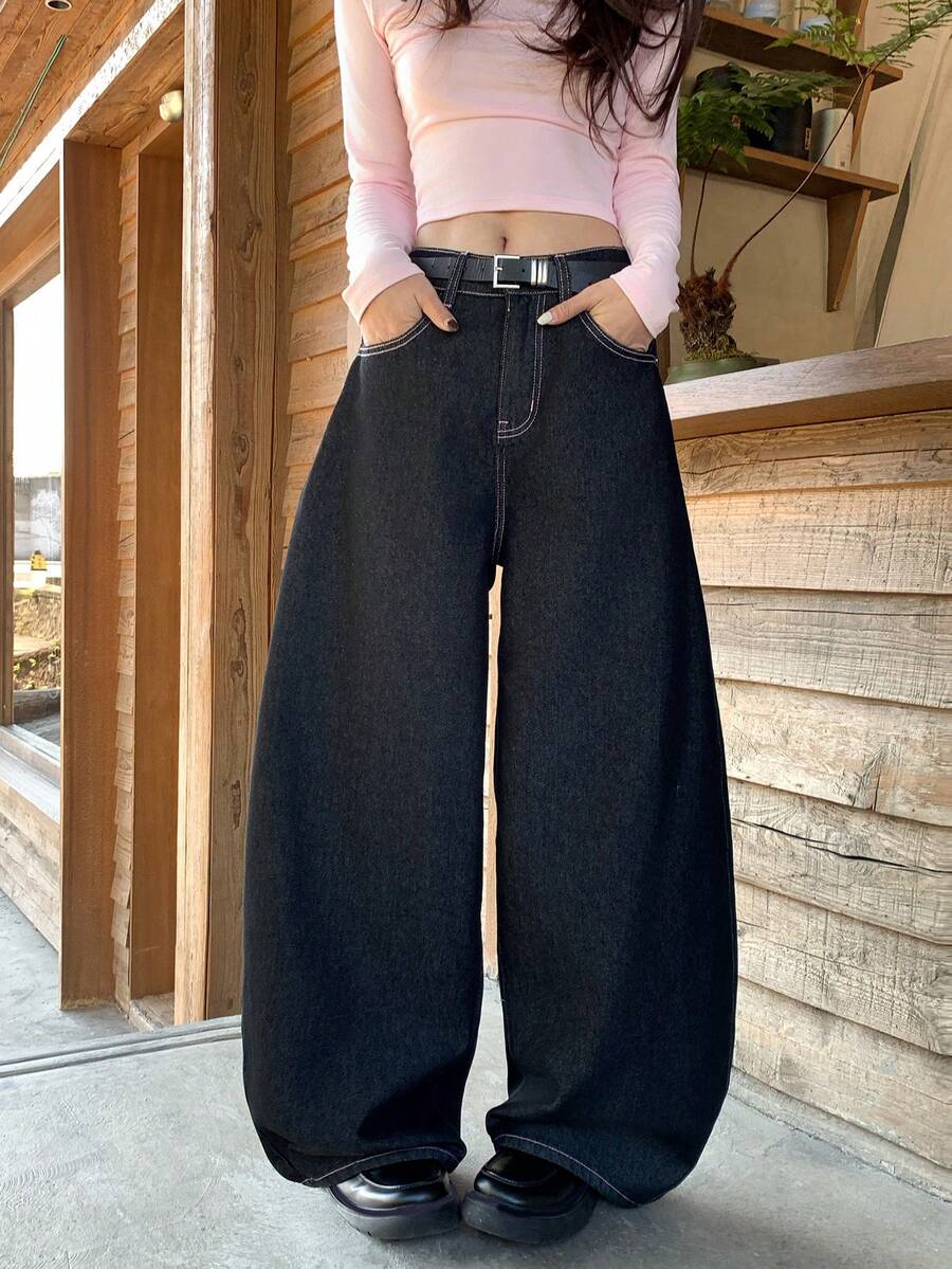 DAZY Women's Loose Fit Korean Style Heart Print Jeans - Blue - View 1