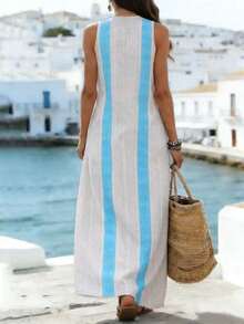 Breezaya Women's V-Neck Patchwork Asymmetrical Hem Top And Wide Leg Pants Casual 2 Pieces Set - Multicolor - View 2