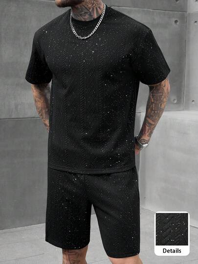 SLATEMANN Men's 2 Pieces T-Shirt And Shorts Set, Round Neck Design, Fashionable Men's Two Pieces Summer Outfit, Men's Summer Clothing, Men's T-Shirt Set, Men's 2 Pieces Match, Men's Two Pieces Set