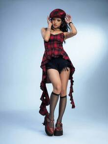 Sugerpunk 女士时尚休闲春夏玛丽珍坡跟厚底鞋，哥特朋克风格暗黑系列单带铆钉弹力扣圆头低帮鞋，适合夜总会、派对、节日和日常通勤。 - 酒紅色 - 查看 6