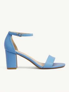 CUCCOO CHICEST 女士鞋履，新款春夏纯色露趾粗跟舒适柔软通勤百搭踝带高跟鞋，天蓝色PU皮革，适合工作和日常穿着 - 藍色 - 查看 7