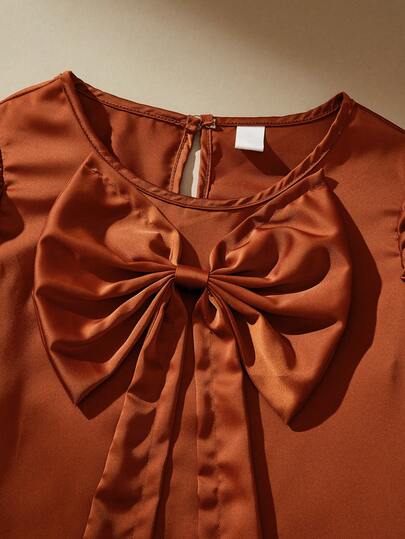 SHEIN Tween Girls' Summer Casual Birthday Party Sweet Elegant Solid Color Bow Decor Ruffle Armhole Dress