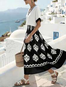 Breezaya Cinched Waist Flared Casual Skirt For Women Boho Skirts For Women Elegant Skirt Bohemian Skirt Summer Skirt - Black - View 4