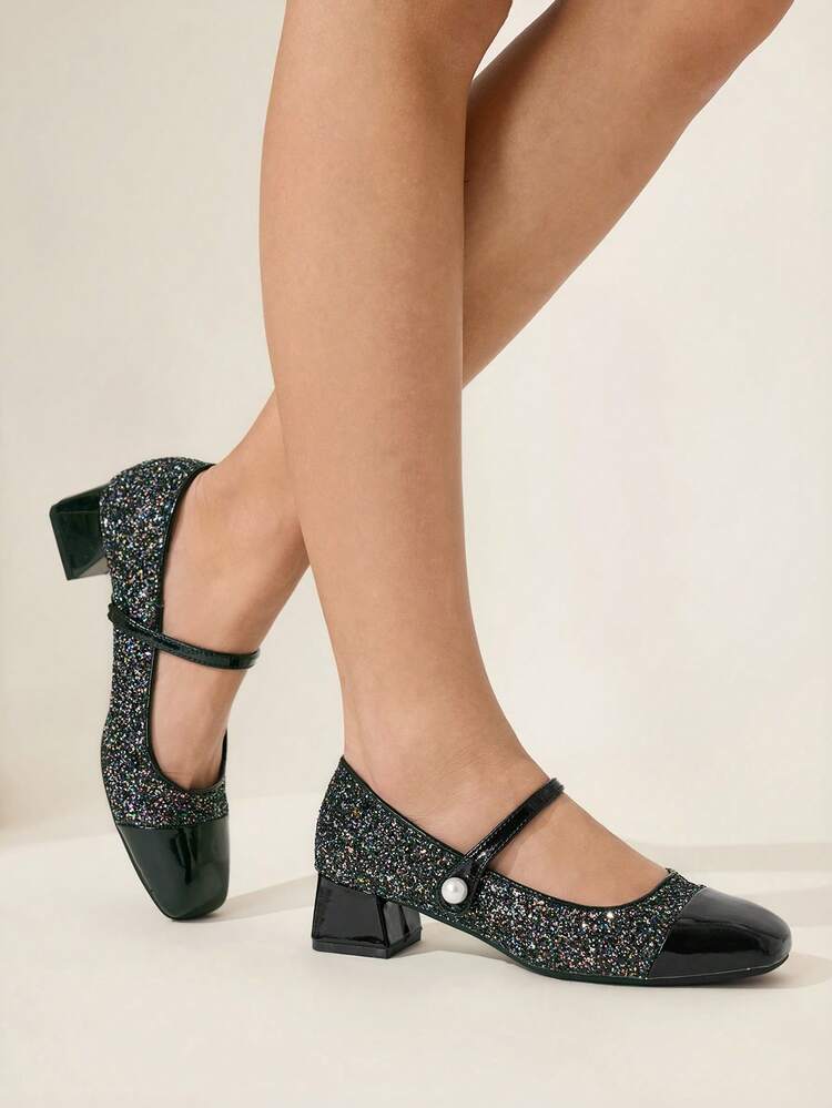 CUCCOO CHICEST Women Shoes Spring And Summer New Sparkling Rhinestone Pearl Women's Single Shoes Silver Dress Shoes Bridal Shoes Wedding Festival Mary Jane Single Shoes