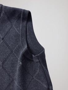 Officeau 男士秋冬菱形图案针织背心毛衣 - 灰色 - 查看 4