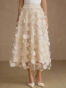 Aveloria Rosie Jupe A-line à couches ajourées en maille abricot, élégante et romantique pour les rendez-vous et les fêtes - Nude - Voir 7