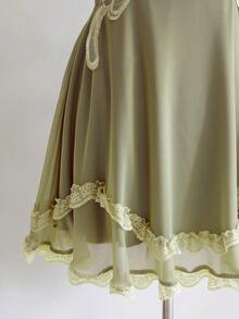 ROMWE Fairycore 仙女风蕾丝拼接系带露背迷你连衣裙 - 綠色 - 查看 5