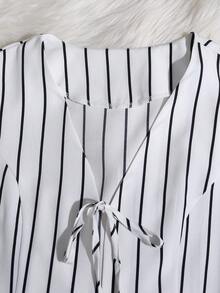 Franclia 2pcs/Set Women Striped Tie-Up Vest And Shorts Casual Outfit, Suitable For Spring And Summer Casual Two Piece Outfit Striped Two Piece Set Vertical Stripe Top And Shorts Women Summer 2 Pieces Sets Striped Shorts Set Stripe Set 2 Piece Sets For Women Women Vacation Outfit Sets Women Summer Outfits 2 Piece Casual Playsuits For Women Summer - White - View 6