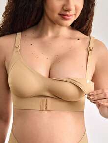 1件装女士无缝前扣无钢圈哺乳孕妇文胸 - 咖啡棕 - 查看 4