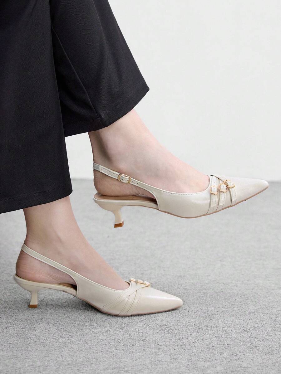 CUCCOO BIZCHIC Casual Minimalist Solid Color Pointed Toe Women Pumps Valentine's Day - Beige - View 1