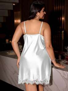 SilkySpell Vestito sottoveste in pizzo e raso, seducente, taglie comode - Bianco - Visualizzare 2